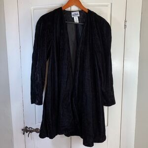 Niki Originals‎ Black Velvet Open Front Long Sleeve Blazer Jacket Women's Medium